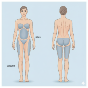 voici une illustration des différentes zones du corps où la lipoaspiration peut être effectuée.