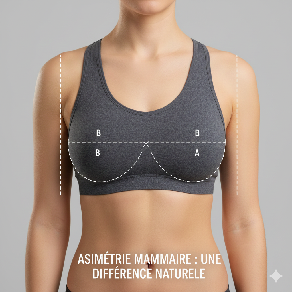 Photo conceptuelle ou Illustration simple montrant une légère asymétrie pour illustrer le propos ("équivalente ou supérieure à un bonnet de différence"), sans être trop dramatique. Le but est de dé-stigmatiser et de montrer ce qu'est une asymétrie.